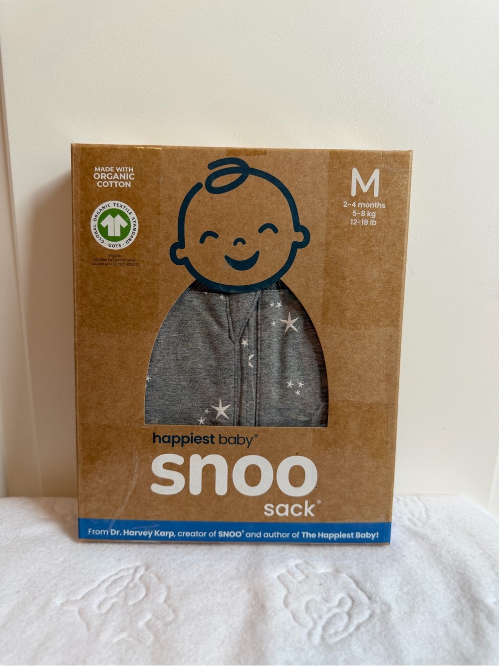 NEW Happiest Baby Snoo Baby Sleep Sack Swaddle Organic Cotton Gray Size M 2-4mo